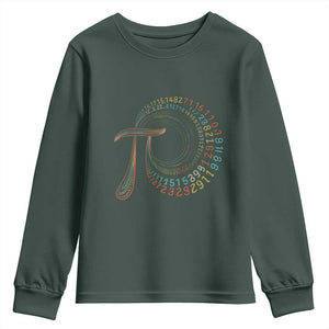 Pi Day Youth Sweatshirt 3,14 Pi Number Symbol Math Science TS09 Dark Forest Green Print Your Wear