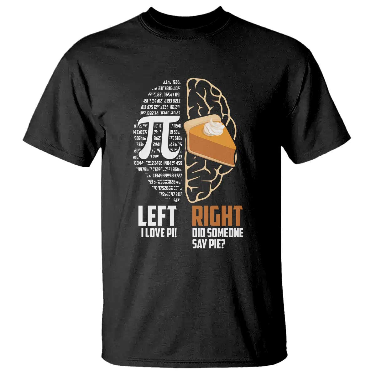 Funny Pi Day T Shirt Left Vs Right Brain 3,14 Pie Math Lover TS09 Black Print Your Wear