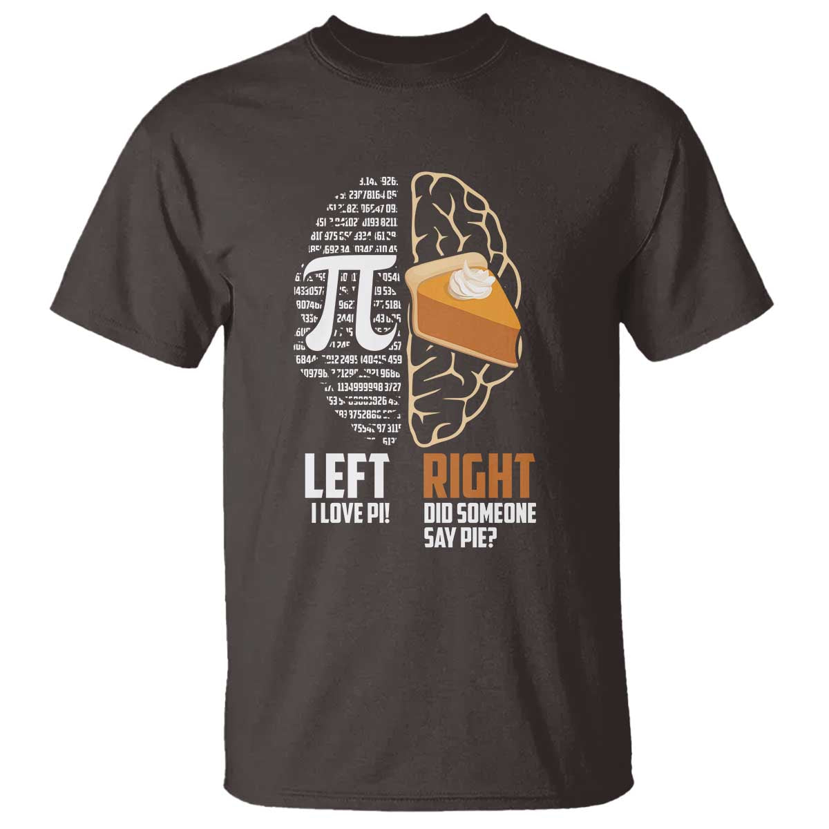 Funny Pi Day T Shirt Left Vs Right Brain 3,14 Pie Math Lover TS09 Dark Chocolate Print Your Wear