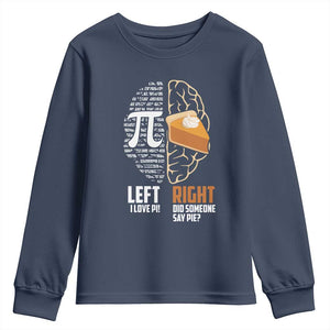 Funny Pi Day Youth Sweatshirt Left Vs Right Brain 3,14 Pie Math Lover TS09 Navy Print Your Wear