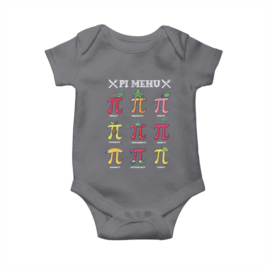 Funny Pi Day Baby Onesie Pi Menu Fruits Pie Math Lover TS09 Charcoal Print Your Wear