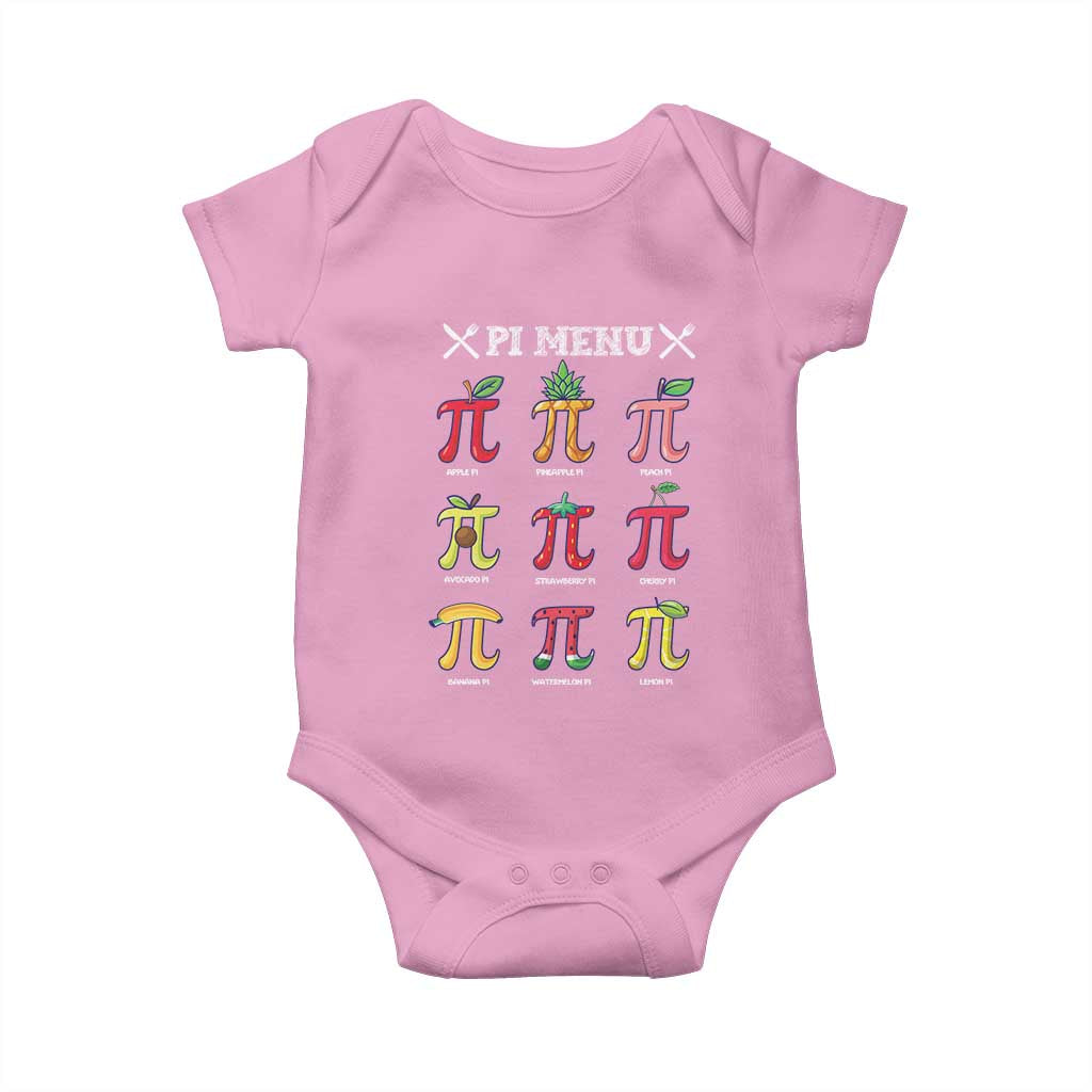Funny Pi Day Baby Onesie Pi Menu Fruits Pie Math Lover TS09 Light Pink Print Your Wear