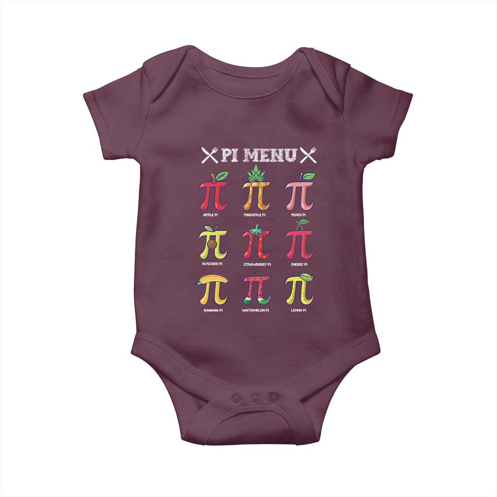 Funny Pi Day Baby Onesie Pi Menu Fruits Pie Math Lover TS09 Maroon Print Your Wear