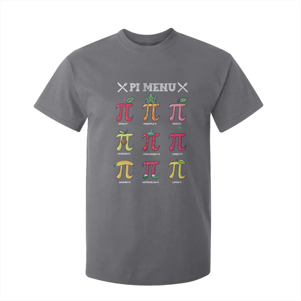 Funny Pi Day T Shirt For Kid Pi Menu Fruits Pie Math Lover TS09 Charcoal Print Your Wear