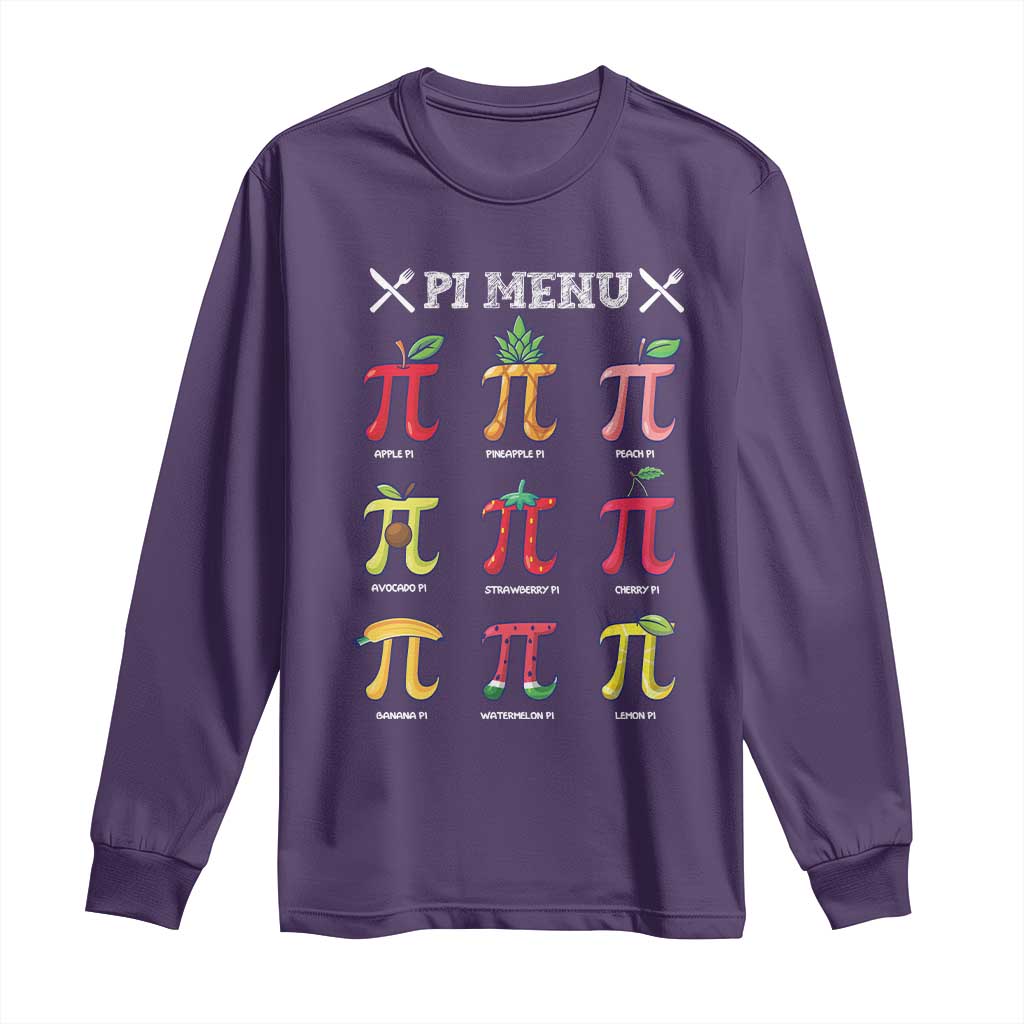 Funny Pi Day Long Sleeve Shirt Pi Menu Fruits Pie Math Lover TS09 Purple Print Your Wear