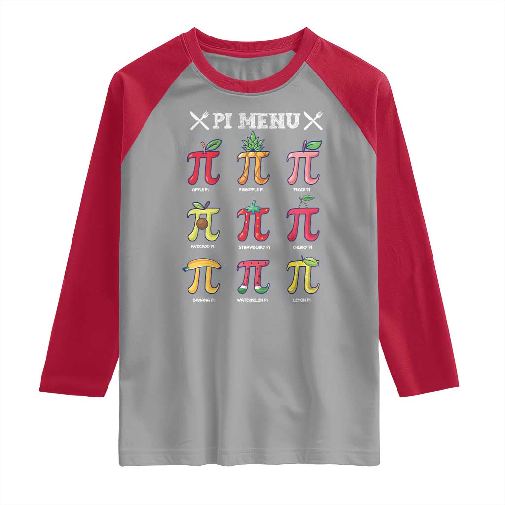 Funny Pi Day Raglan Shirt Pi Menu Fruits Pie Math Lover TS09 Sport Gray Red Print Your Wear