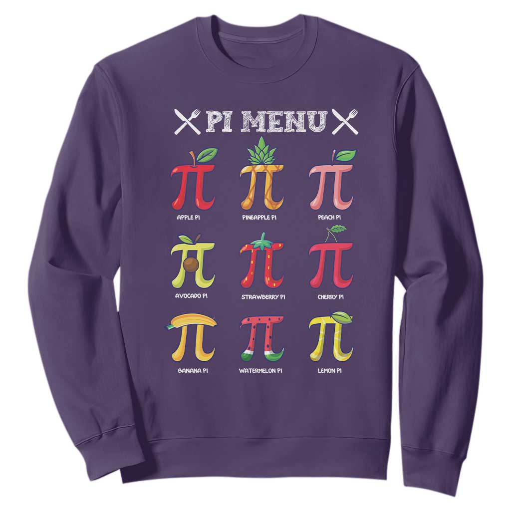 Funny Pi Day Sweatshirt Pi Menu Fruits Pie Math Lover TS09 Purple Print Your Wear