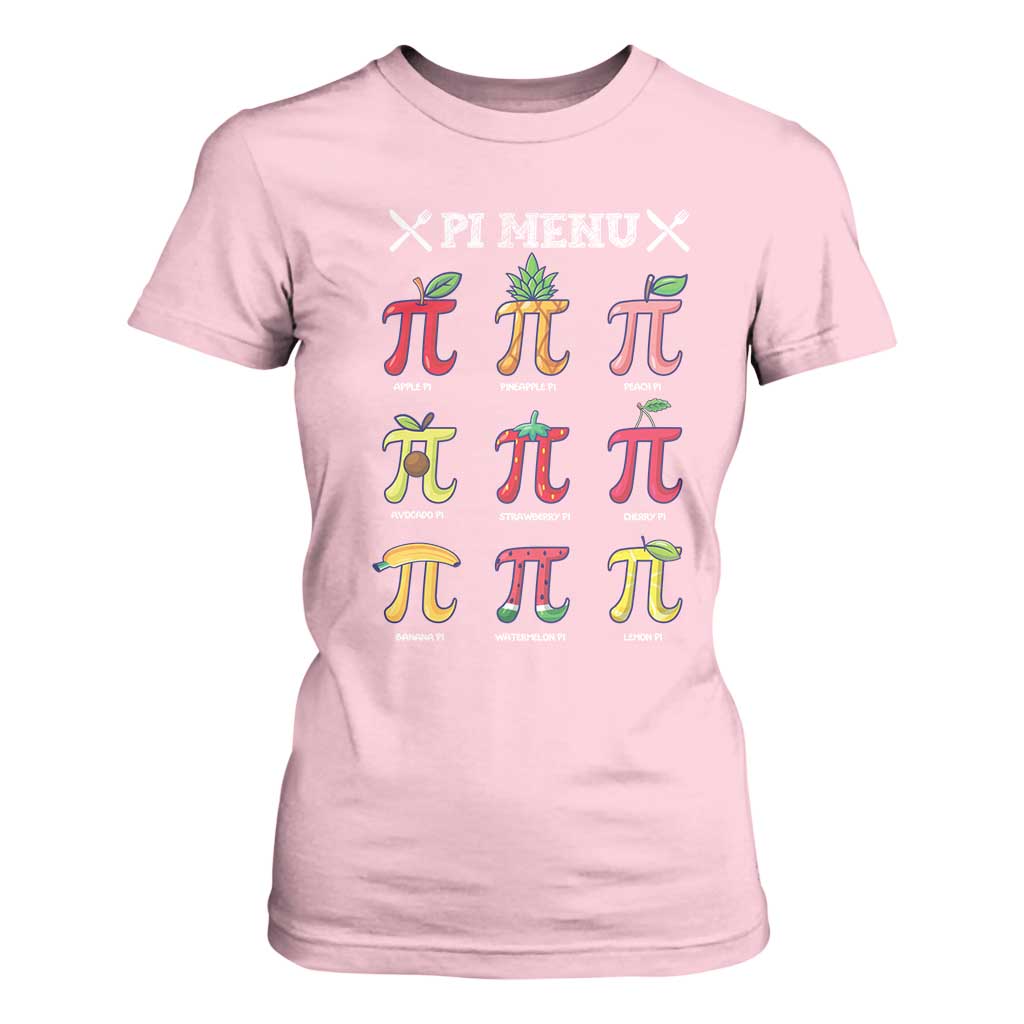 Funny Pi Day T Shirt For Women Pi Menu Fruits Pie Math Lover TS09 Light Pink Print Your Wear