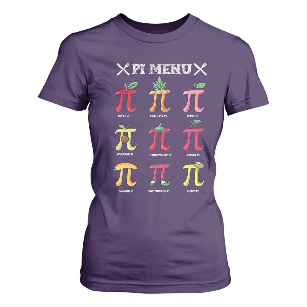 Funny Pi Day T Shirt For Women Pi Menu Fruits Pie Math Lover TS09 Purple Print Your Wear