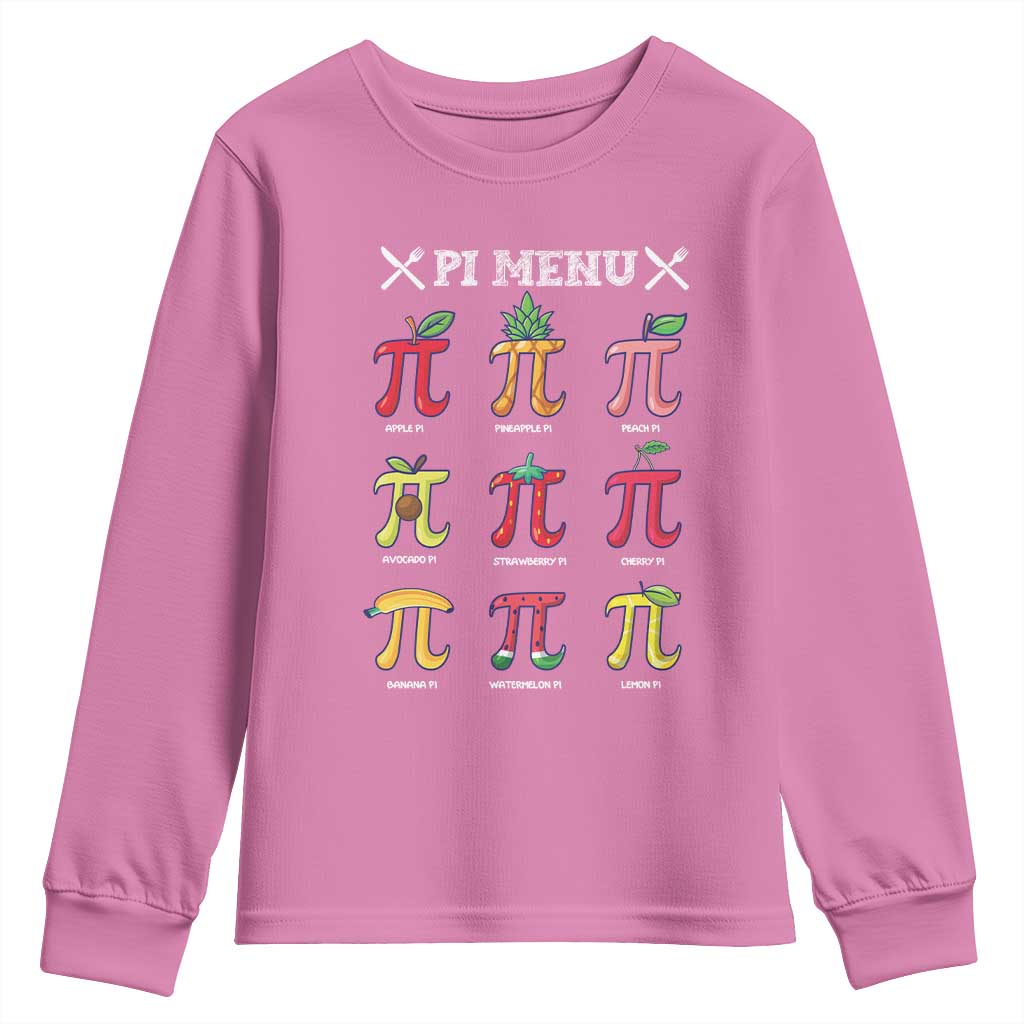 Funny Pi Day Youth Sweatshirt Pi Menu Fruits Pie Math Lover TS09 Azalea Print Your Wear