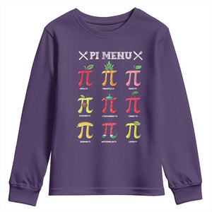 Funny Pi Day Youth Sweatshirt Pi Menu Fruits Pie Math Lover TS09 Purple Print Your Wear