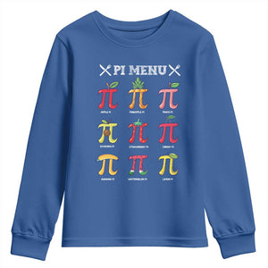 Funny Pi Day Youth Sweatshirt Pi Menu Fruits Pie Math Lover TS09 Royal Blue Print Your Wear