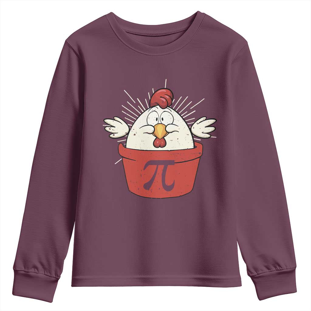 Funny Pi Day Youth Sweatshirt Chicken Pot Pi Math Lover TS09 Maroon Print Your Wear
