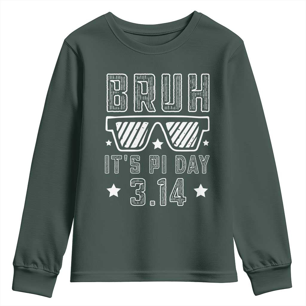 Funny Pi Day Youth Sweatshirt Bruh It's Pi Day Math Lover TS09 Dark Forest Green Print Your Wear