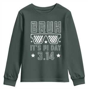 Funny Pi Day Youth Sweatshirt Bruh It's Pi Day Math Lover TS09 Dark Forest Green Print Your Wear