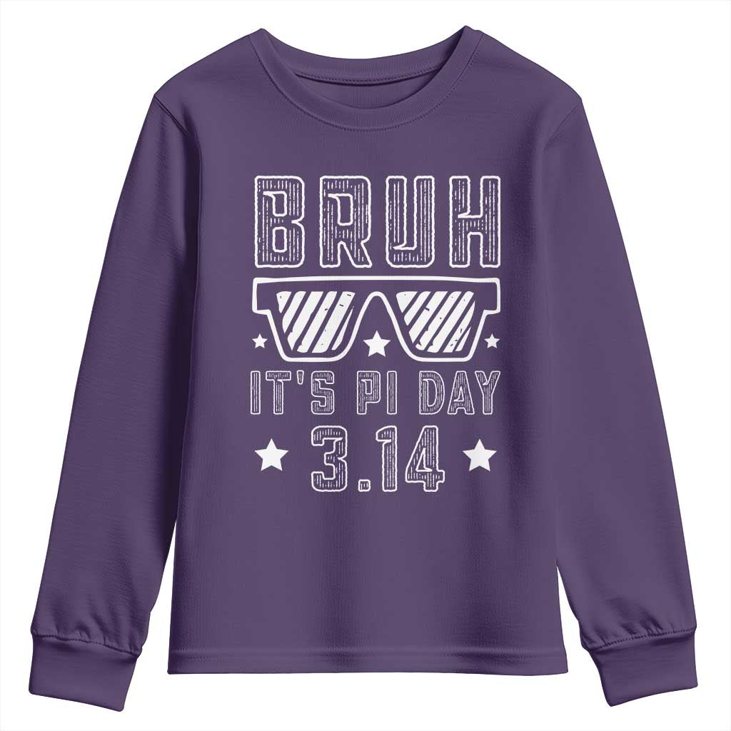 Funny Pi Day Youth Sweatshirt Bruh It's Pi Day Math Lover TS09 Purple Print Your Wear