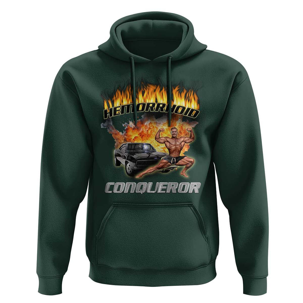 Funny Joke Meme Hemorrhoid Conqueror Hoodie TS09 Dark Forest Green Print Your Wear