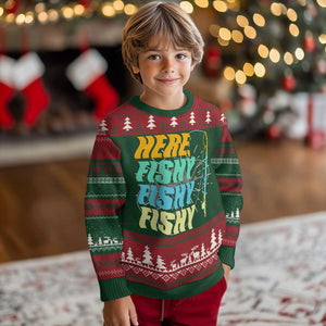 Here Fishy Fisherman Fishing Sport Angler Ugly Christmas Sweater TS09 Christmas Print Your Wear