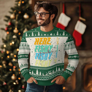 Here Fishy Fisherman Fishing Sport Angler Ugly Christmas Sweater TS09 Green Print Your Wear