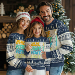 Here Fishy Fisherman Fishing Sport Angler Ugly Christmas Sweater TS09 Navy Print Your Wear