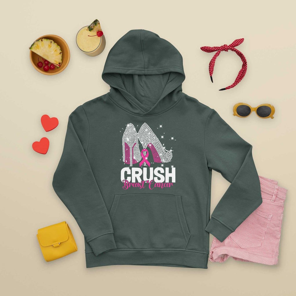 Crush Breast Cancer Awareness Hoodie Bling High Heels Pink Ribbon TS09 Dark Forest Green Print Your Wear