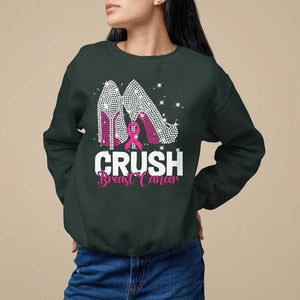 Crush Breast Cancer Awareness Sweatshirt Bling High Heels Pink Ribbon TS09 Dark Forest Green Print Your Wear