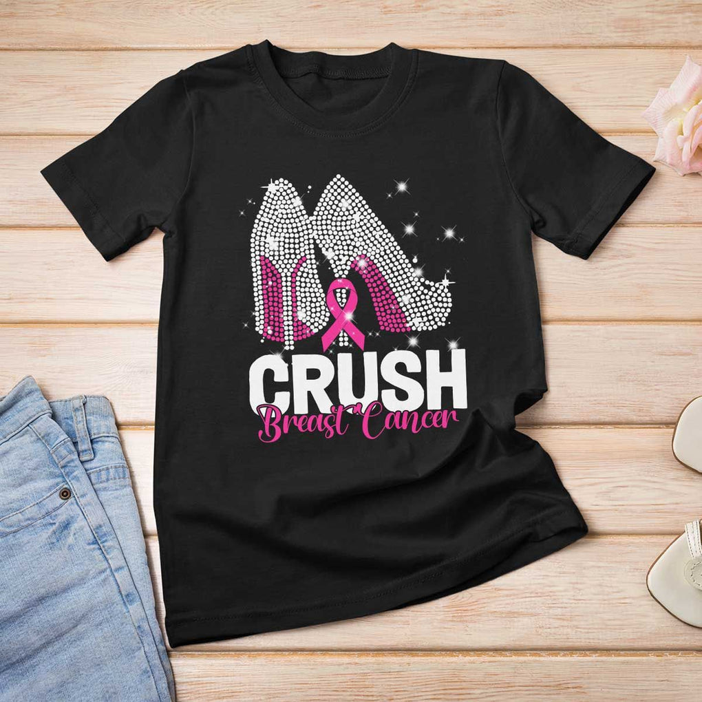 Crush Breast Cancer Awareness T Shirt For Women Bling High Heels Pink Ribbon TS09 Black Print Your Wear