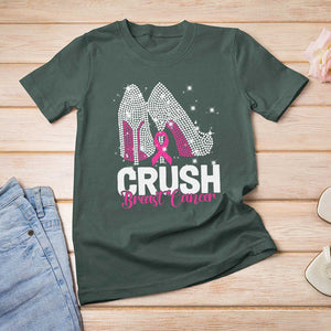 Crush Breast Cancer Awareness T Shirt For Women Bling High Heels Pink Ribbon TS09 Dark Forest Green Print Your Wear