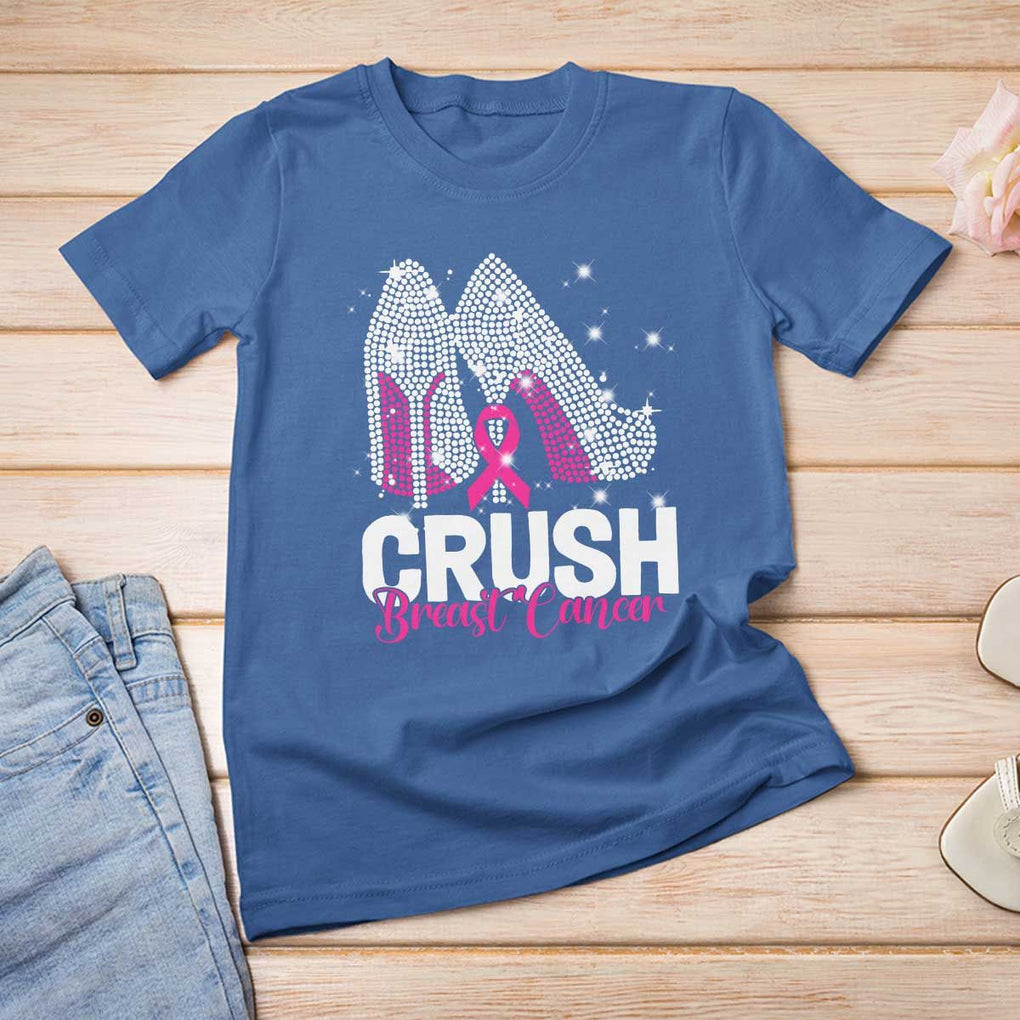 Crush Breast Cancer Awareness T Shirt For Women Bling High Heels Pink Ribbon TS09 Royal Blue Print Your Wear