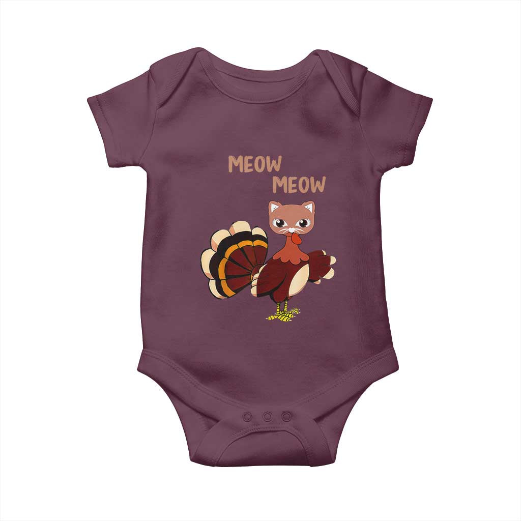 Thanksgiving Baby Onesie Funny Turkey Fake Meow Meow TS09 Maroon Print Your Wear