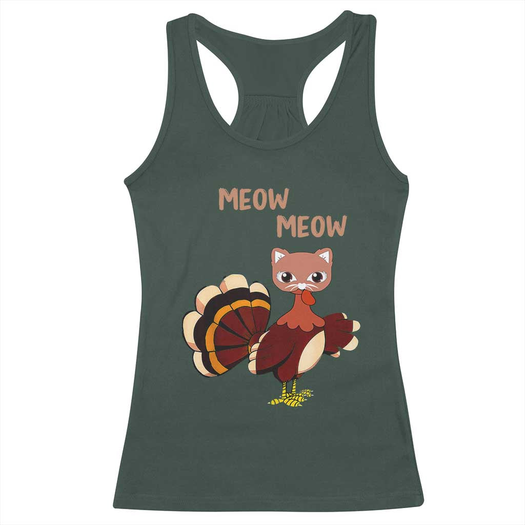 Thanksgiving Racerback Tank Top Funny Turkey Fake Meow Meow TS09 Dark Forest Green Print Your Wear