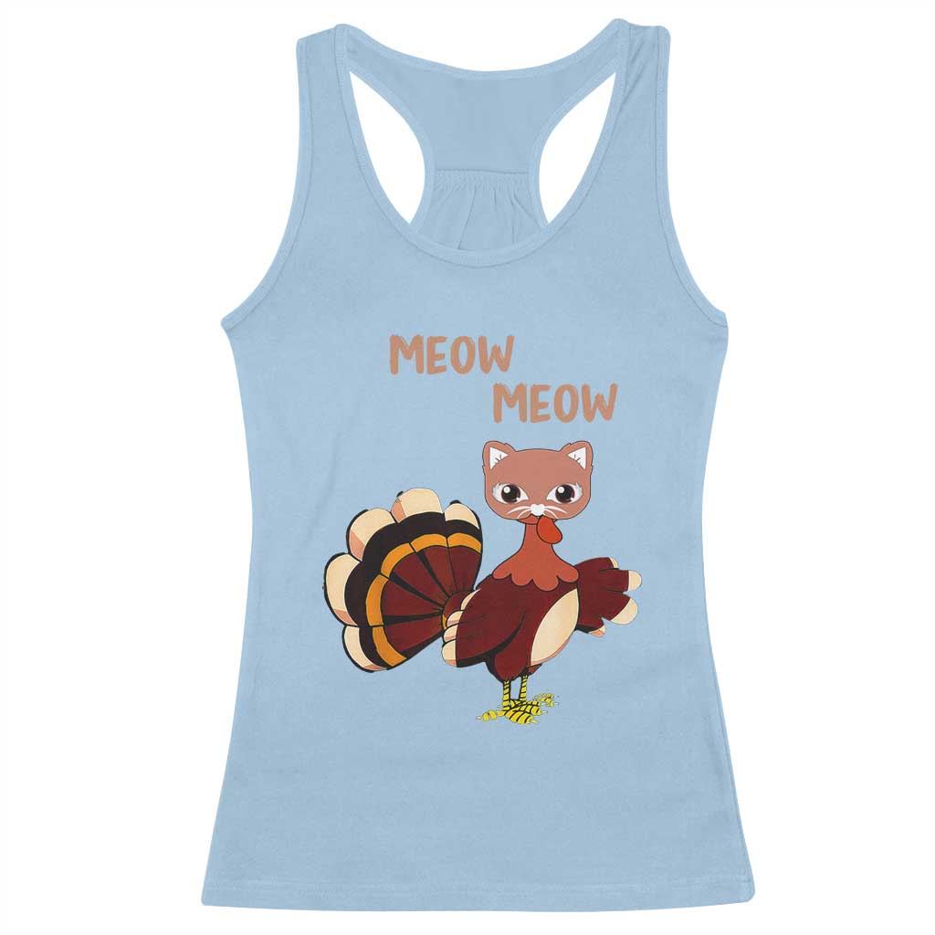 Thanksgiving Racerback Tank Top Funny Turkey Fake Meow Meow TS09 Light Blue Print Your Wear