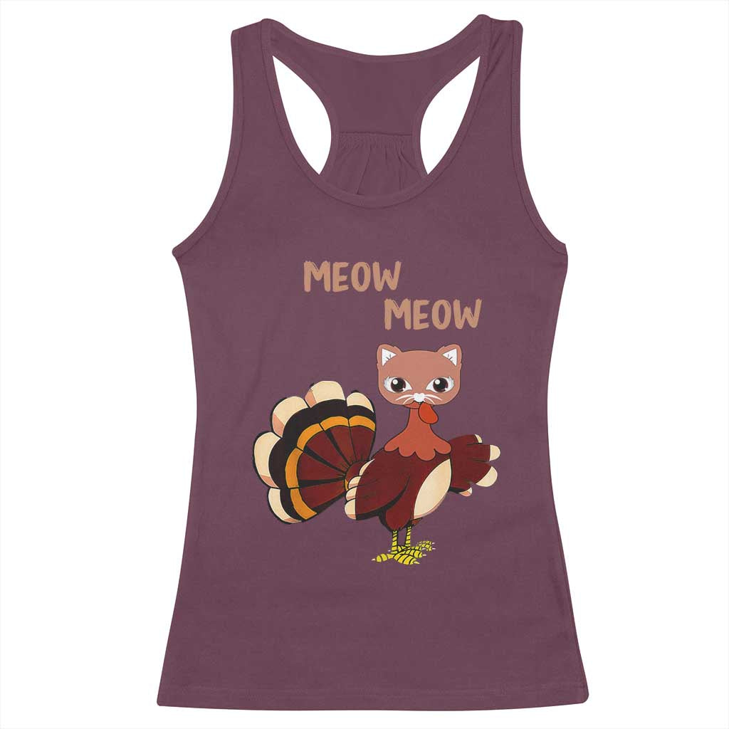 Thanksgiving Racerback Tank Top Funny Turkey Fake Meow Meow TS09 Maroon Print Your Wear