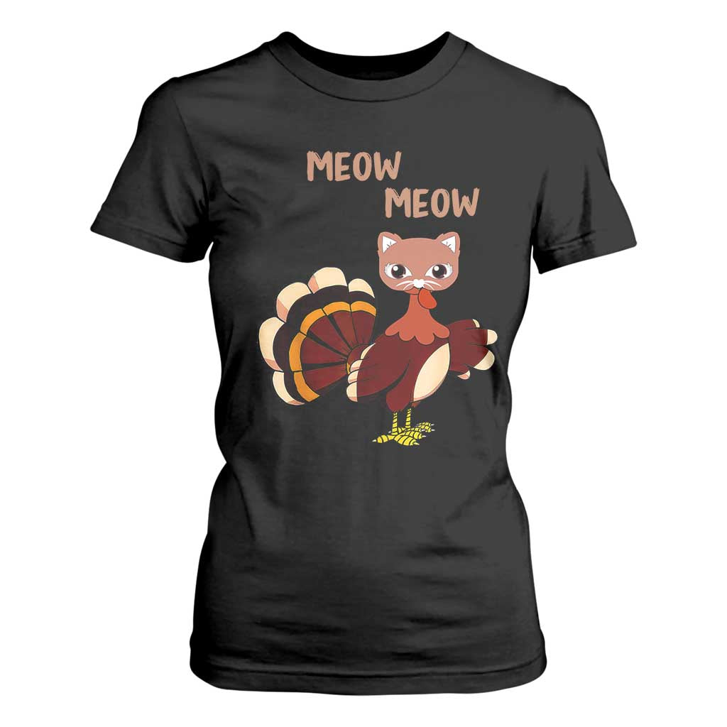 Thanksgiving T Shirt For Women Funny Turkey Fake Meow Meow TS09 Black Print Your Wear