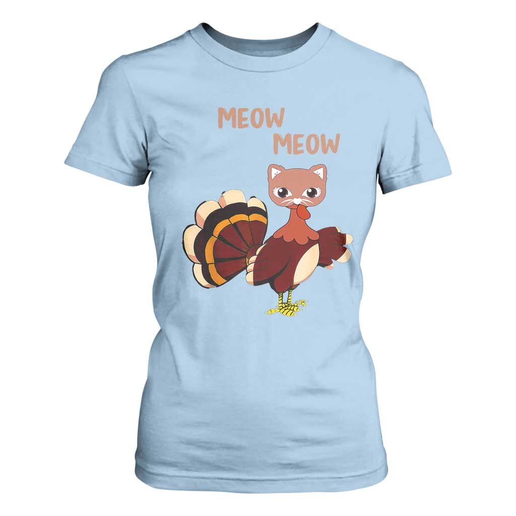 Thanksgiving T Shirt For Women Funny Turkey Fake Meow Meow TS09 Light Blue Print Your Wear