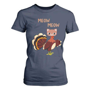 Thanksgiving T Shirt For Women Funny Turkey Fake Meow Meow TS09 Navy Print Your Wear