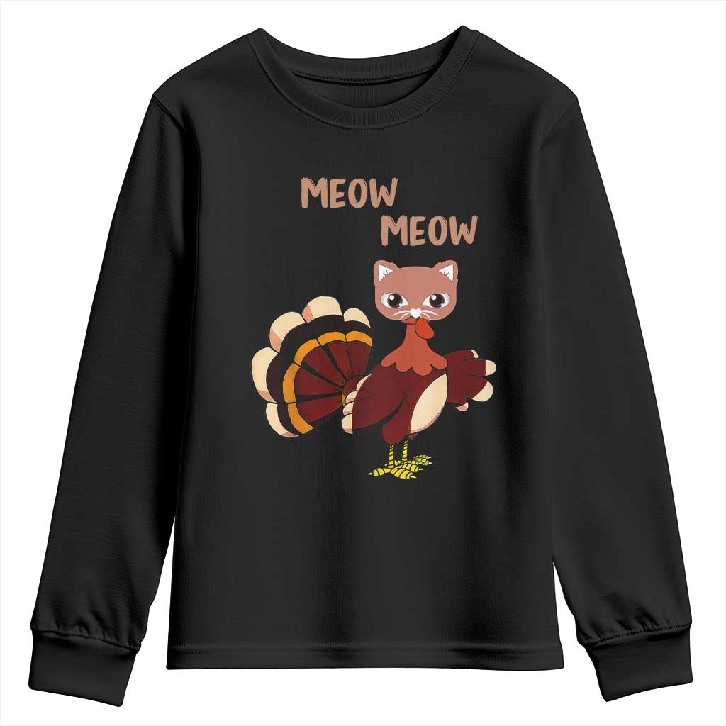 Thanksgiving Youth Sweatshirt Funny Turkey Fake Meow Meow TS09 Black Print Your Wear