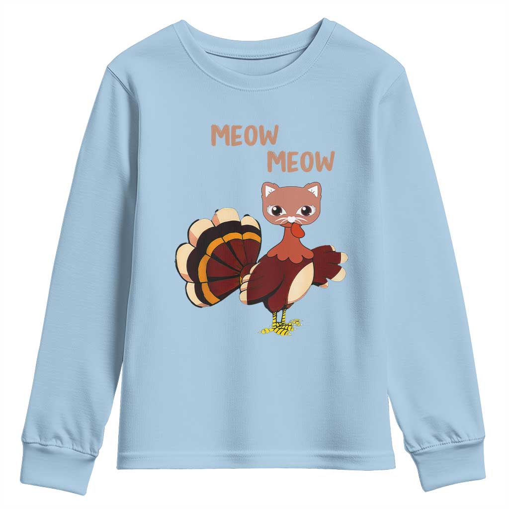Thanksgiving Youth Sweatshirt Funny Turkey Fake Meow Meow TS09 Light Blue Print Your Wear