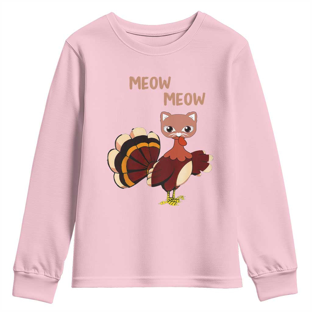 Thanksgiving Youth Sweatshirt Funny Turkey Fake Meow Meow TS09 Light Pink Print Your Wear