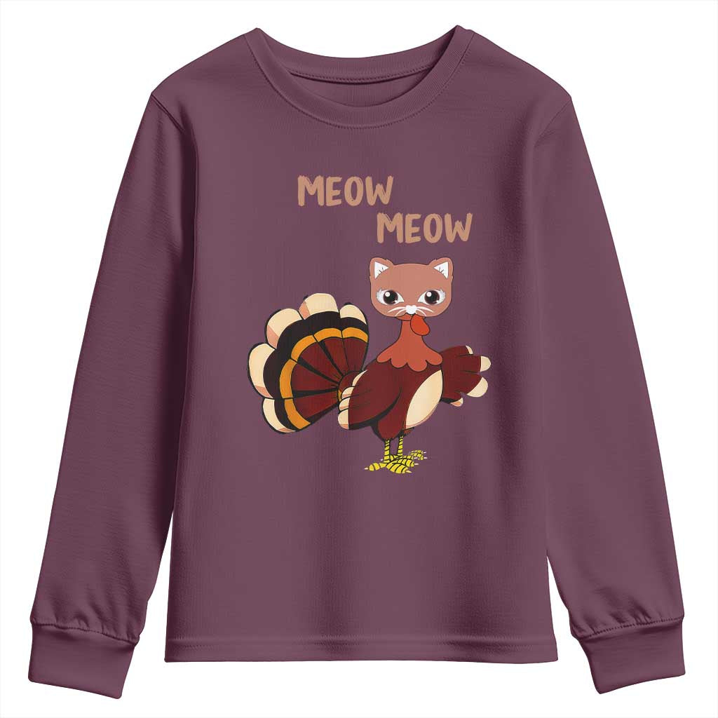 Thanksgiving Youth Sweatshirt Funny Turkey Fake Meow Meow TS09 Maroon Print Your Wear