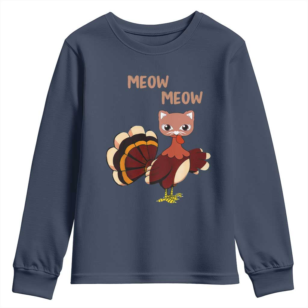 Thanksgiving Youth Sweatshirt Funny Turkey Fake Meow Meow TS09 Navy Print Your Wear