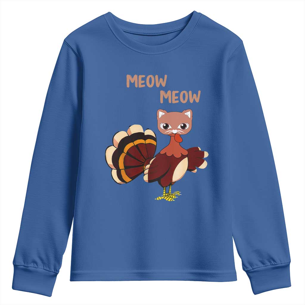 Thanksgiving Youth Sweatshirt Funny Turkey Fake Meow Meow TS09 Royal Blue Print Your Wear
