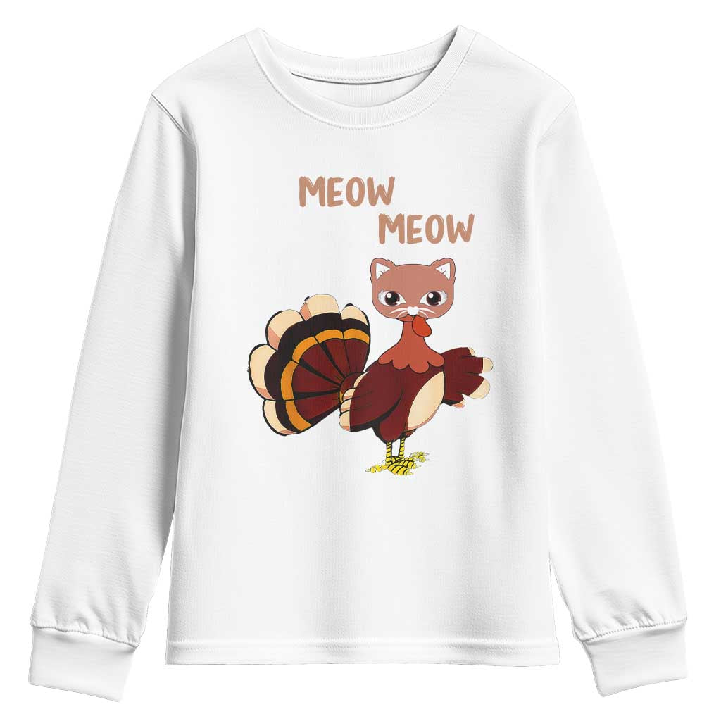 Thanksgiving Youth Sweatshirt Funny Turkey Fake Meow Meow TS09 White Print Your Wear