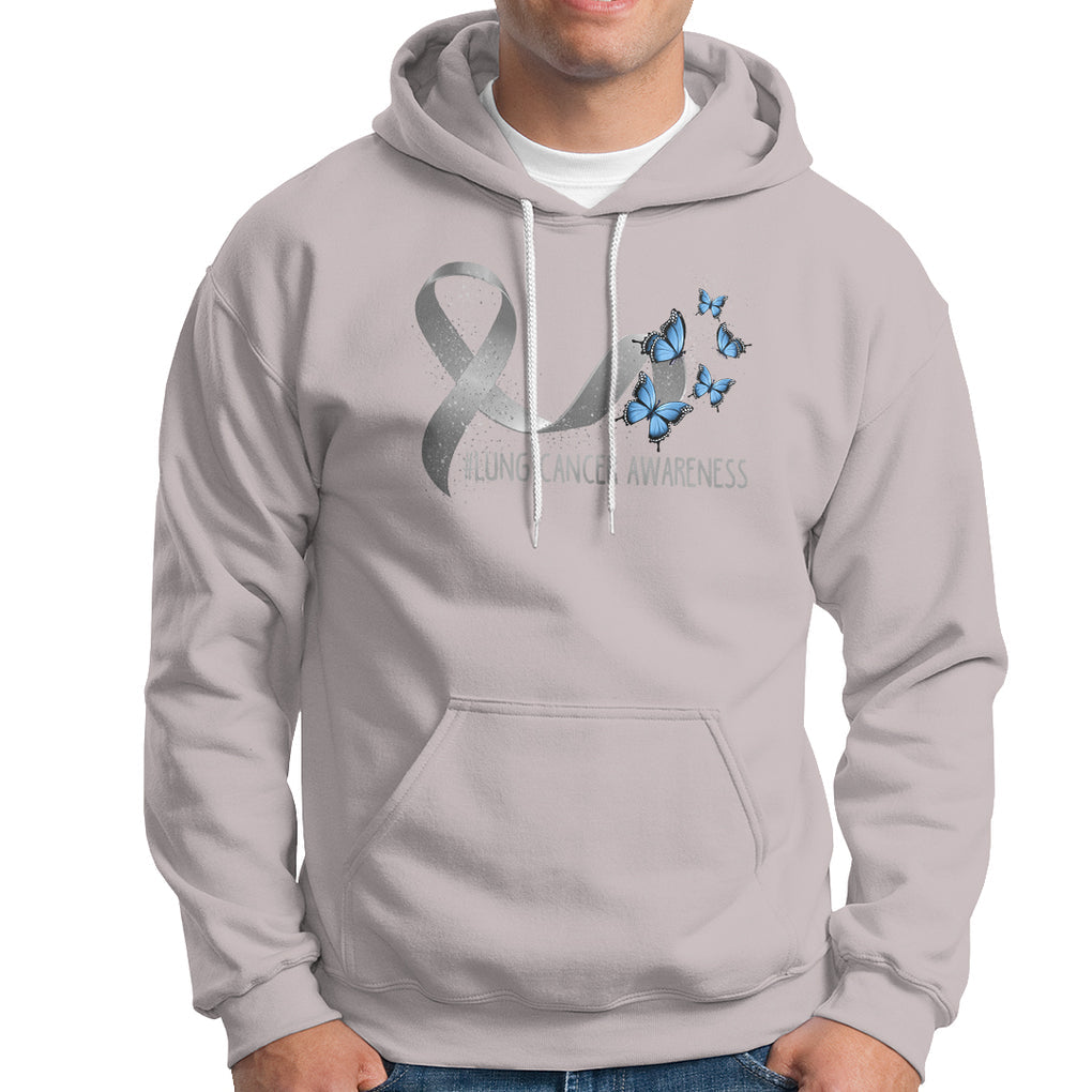 Pretty White Ribbon Butterfly Lung Cancer Awareness Hoodie TS09 Ice Gray Printyourwear
