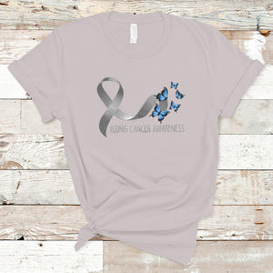 Pretty White Ribbon Butterfly Lung Cancer Awareness T Shirt TS09 Ice Gray Printyourwear