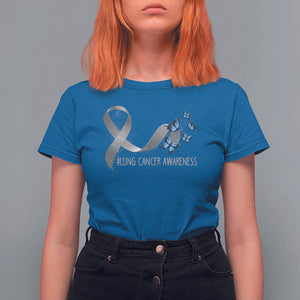 Pretty White Ribbon Butterfly Lung Cancer Awareness T Shirt For Women TS09 Royal Blue Printyourwear