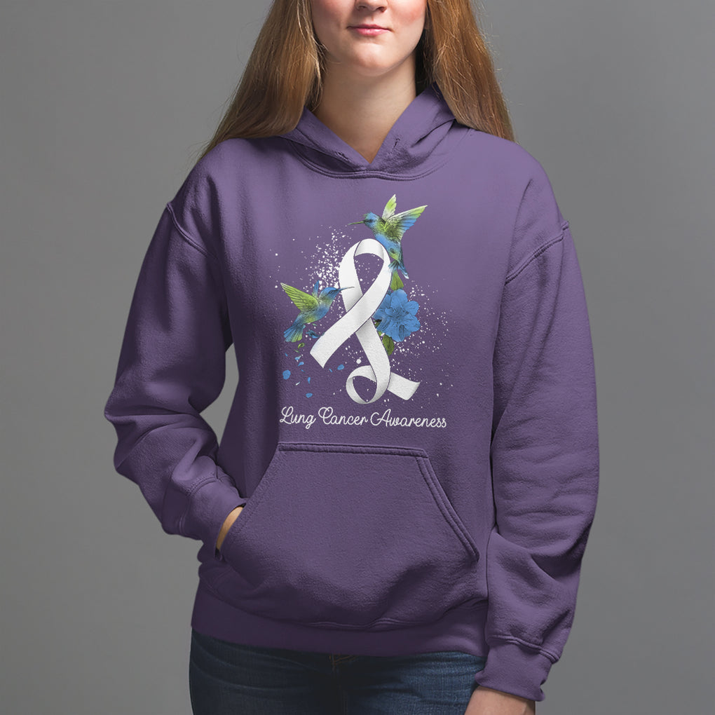 Pretty White Ribbon Bird Lung Cancer Awareness Hoodie TS09 Purple Printyourwear