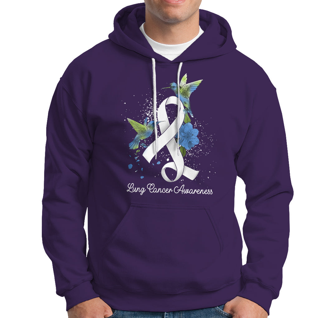Pretty White Ribbon Bird Lung Cancer Awareness Hoodie TS09 Purple Printyourwear