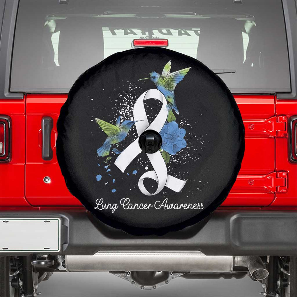 Pretty White Ribbon Bird Lung Cancer Awareness Spare Tire Cover TS09 Black Print Your Wear
