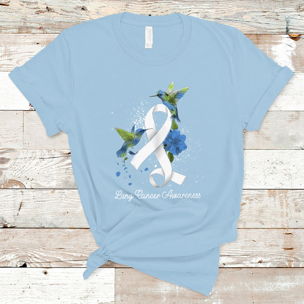 Pretty White Ribbon Bird Lung Cancer Awareness T Shirt TS09 Light Blue Printyourwear